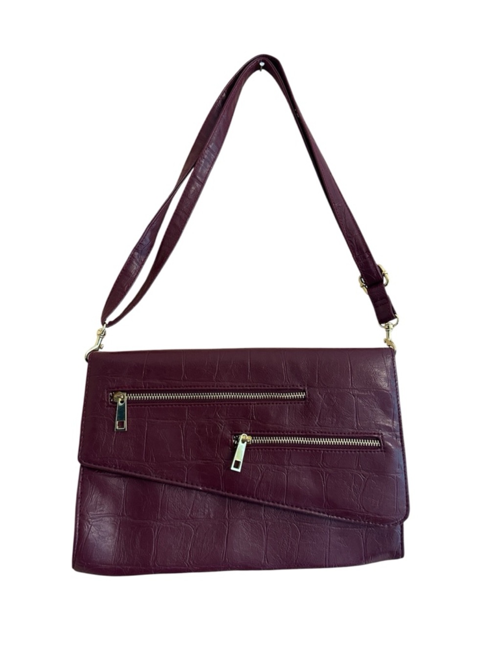 mark. Burgundy Croc-Embossed Shoulder Bag with Gold Hardware envelope style
